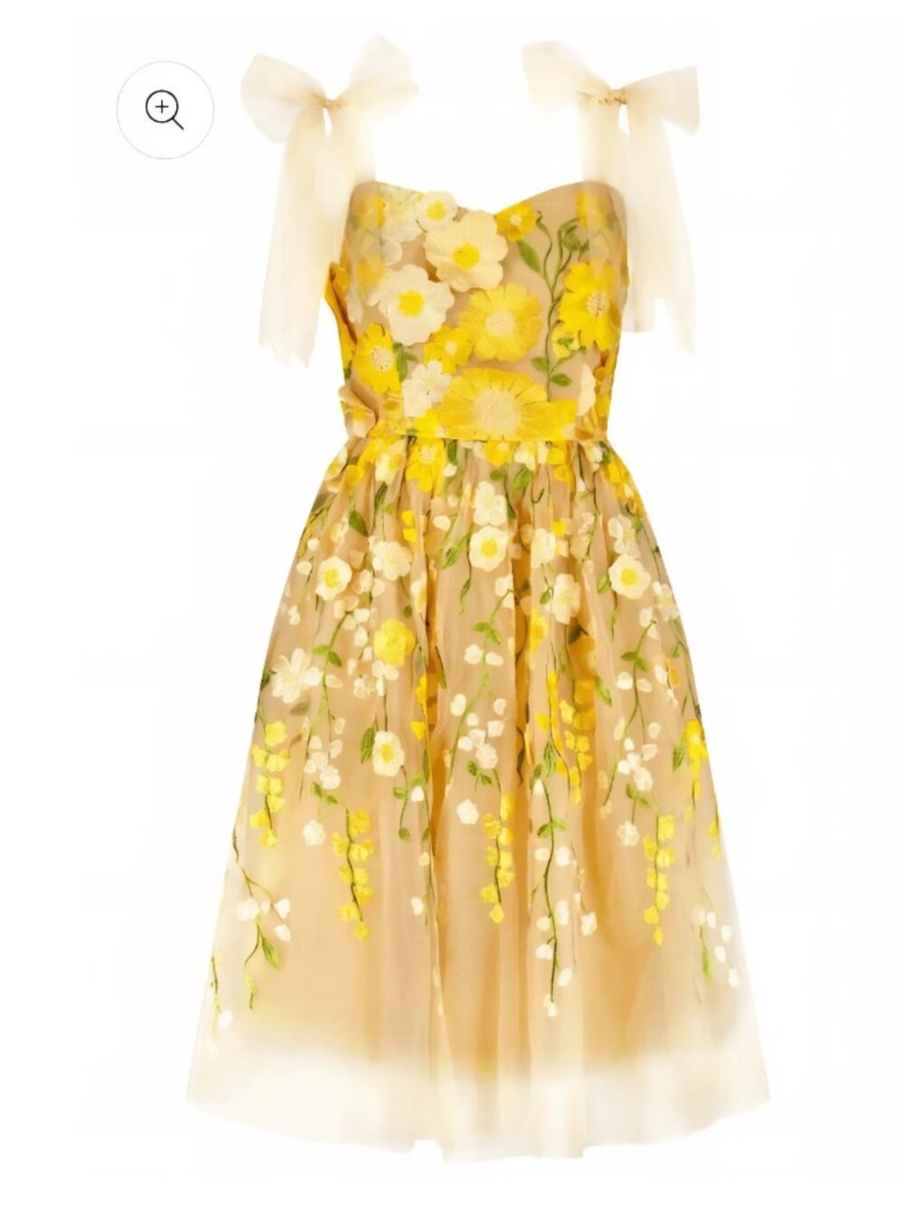 JessaKae Yellow & Cream Floral Bow-Shoulder Tea Dress